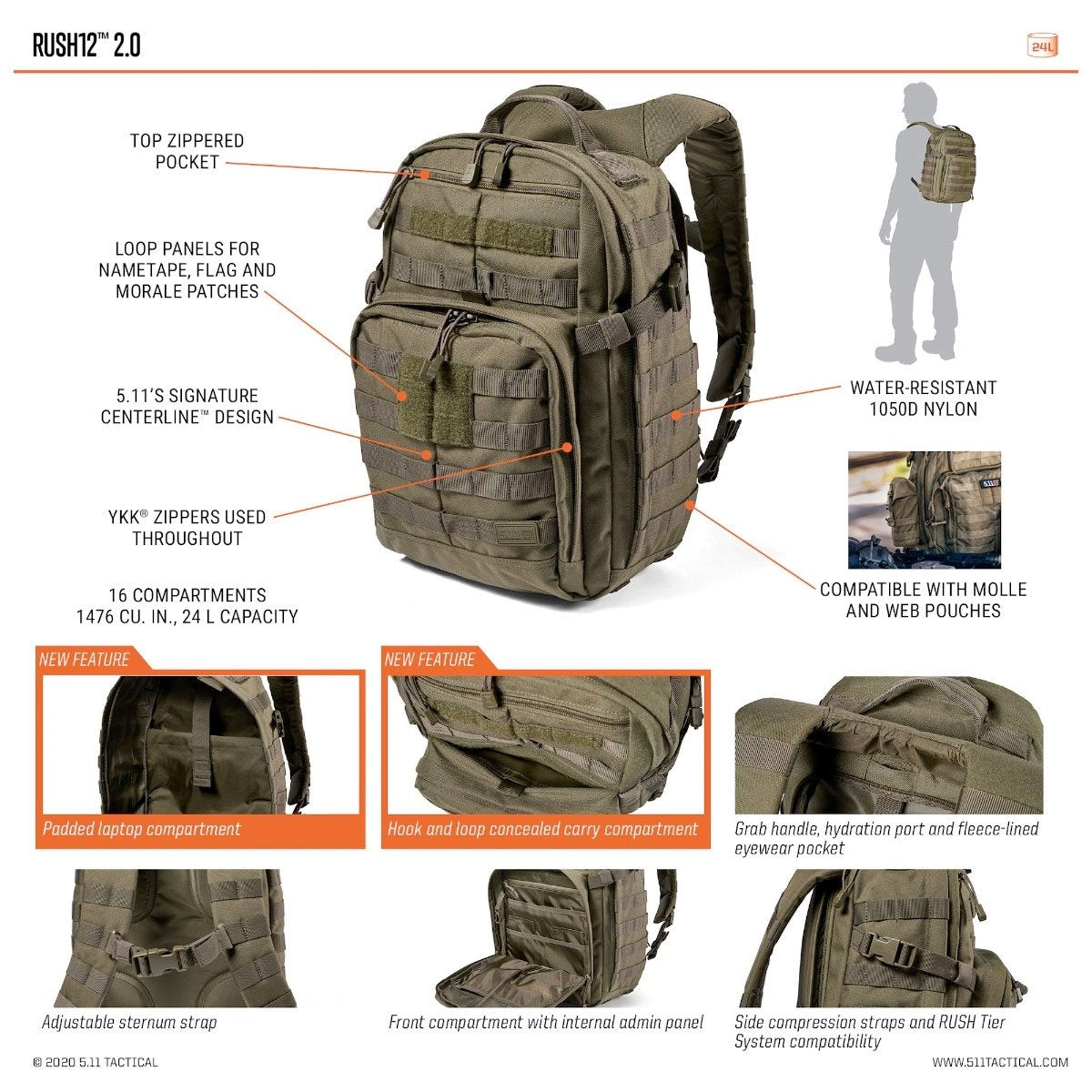 5.11 Tactical Rush 12 Backpack 2.0 Multicam-Tactical Source LLC