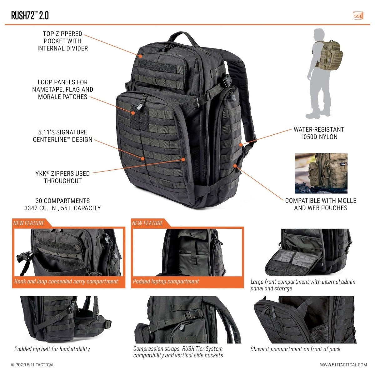 5.11 Tactical Rush 72 Backpack 2.0 Multicam-Tactical Source LLC