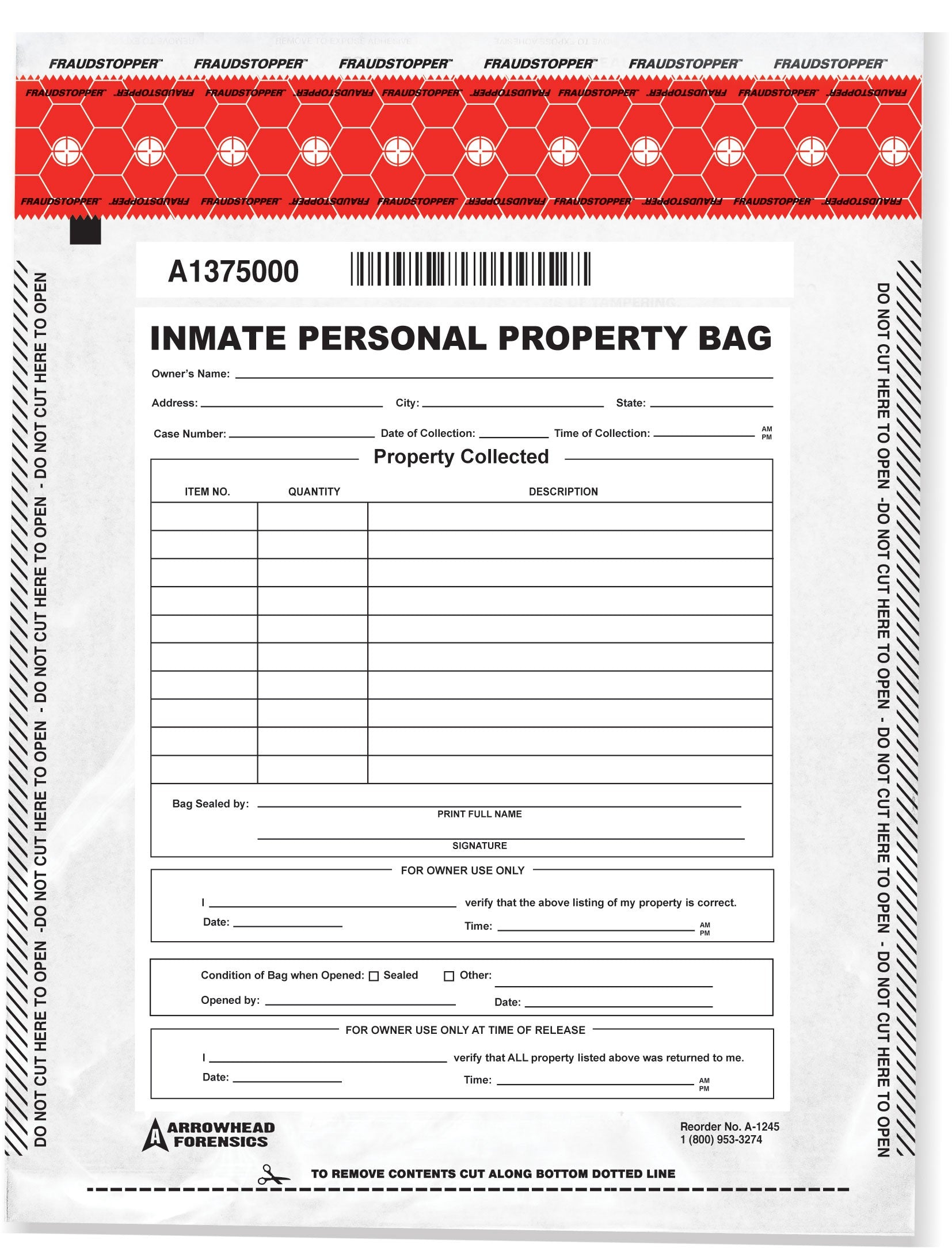 Arrowhead Forensics SureSeal Tamper Indicating Inmate Personal Property Storage Bag - 20” x 20” - 100/pk-Tactical Source LLC
