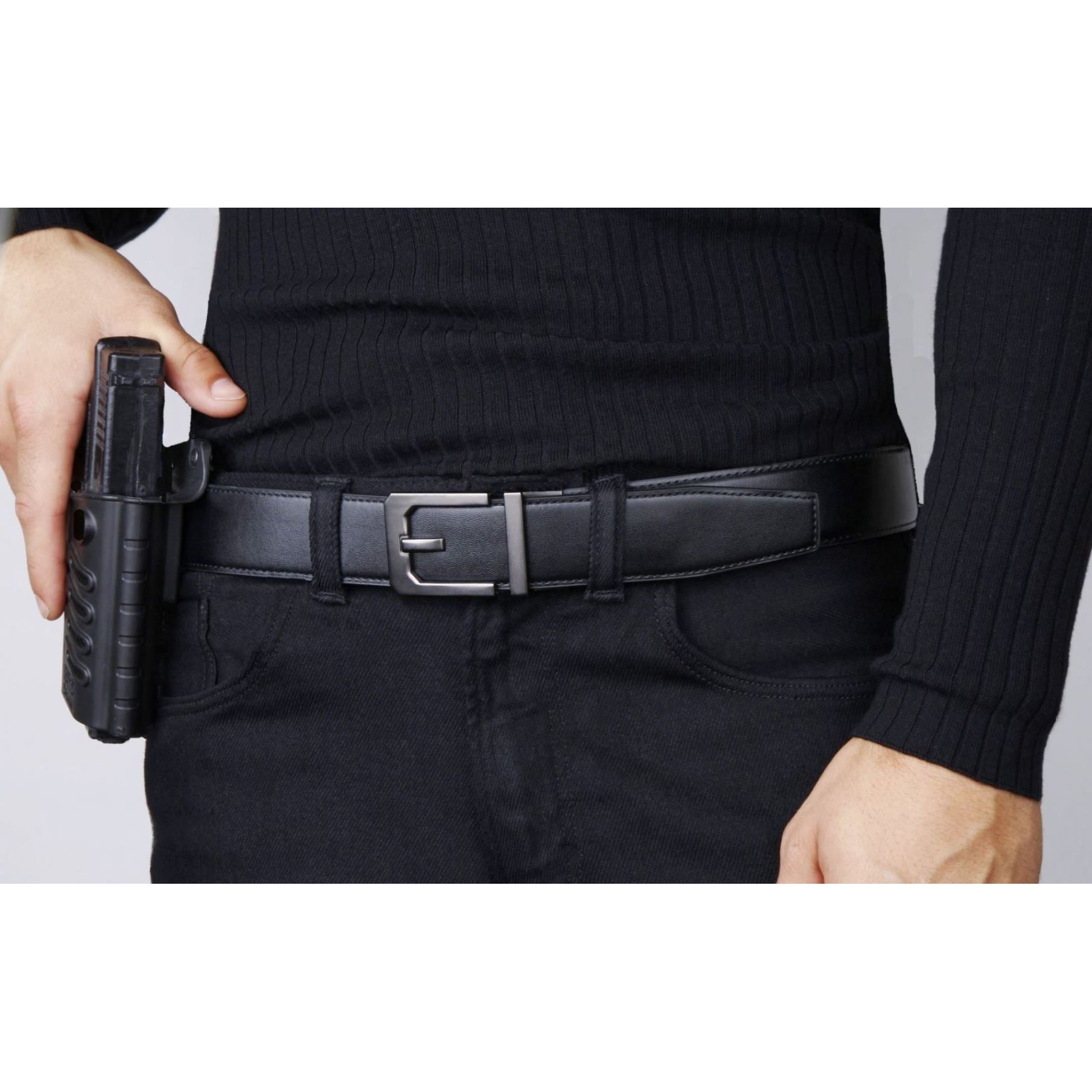 KORE Essentials Leather 1.5" Gun Belt Black with X3 Gunmetal Buckle-Tactical Source LLC