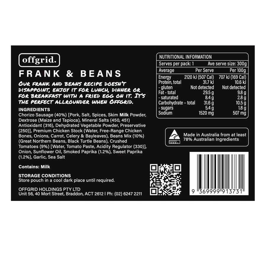 Offgrid Provisions Frank & Beans - Heat & Eat Meal-Tactical Source LLC