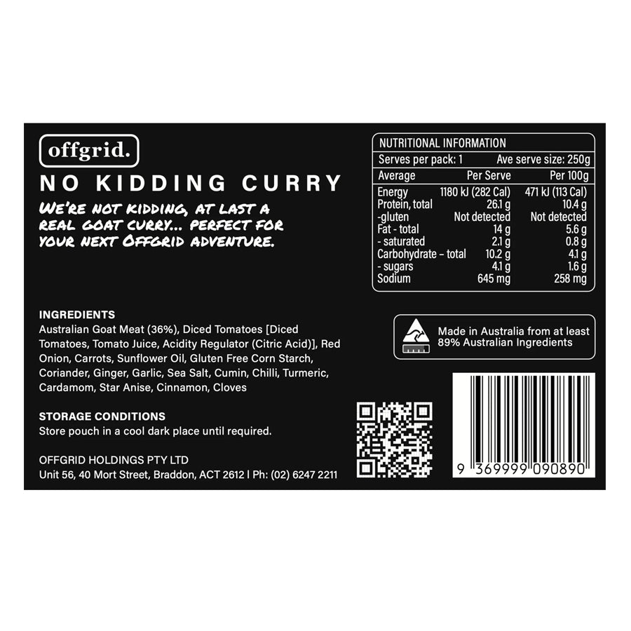 Offgrid Provisions No Kidding Curry - Heat & Eat Meal-Tactical Source LLC