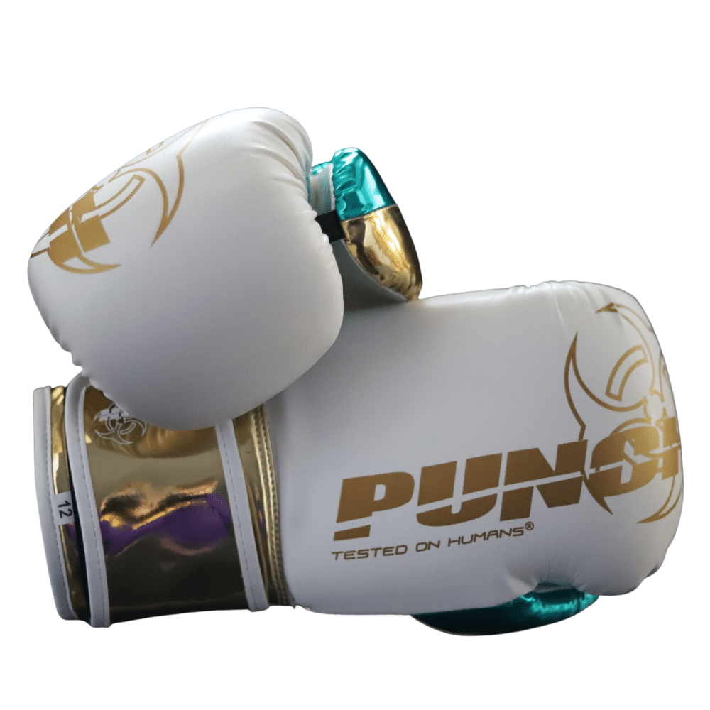Punch Equipment METALLIC URBAN BOXING GLOVES – WHITE / GREEN / GOLD-Tactical Source LLC