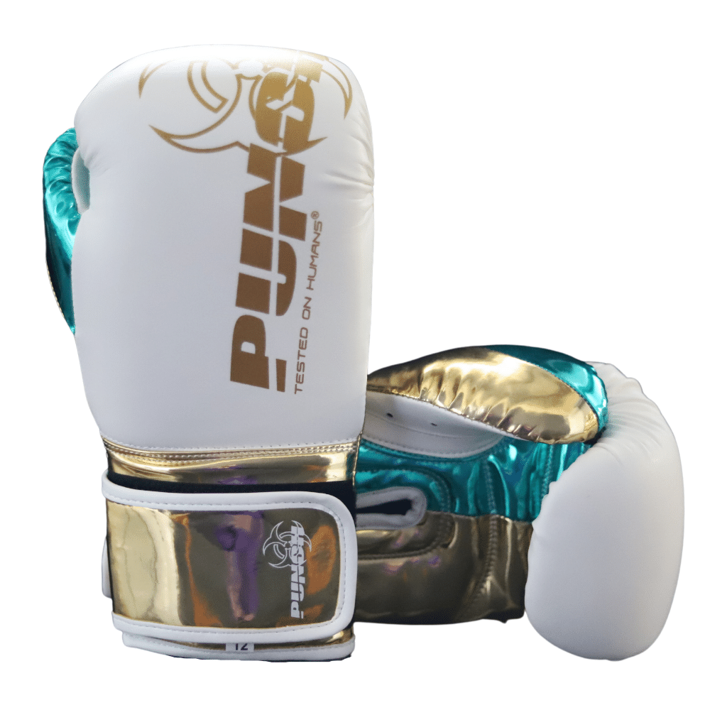 Punch Equipment METALLIC URBAN BOXING GLOVES – WHITE / GREEN / GOLD-Tactical Source LLC