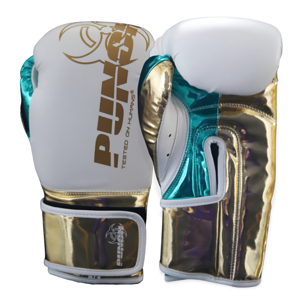 Punch Equipment METALLIC URBAN BOXING GLOVES – WHITE / GREEN / GOLD-Tactical Source LLC
