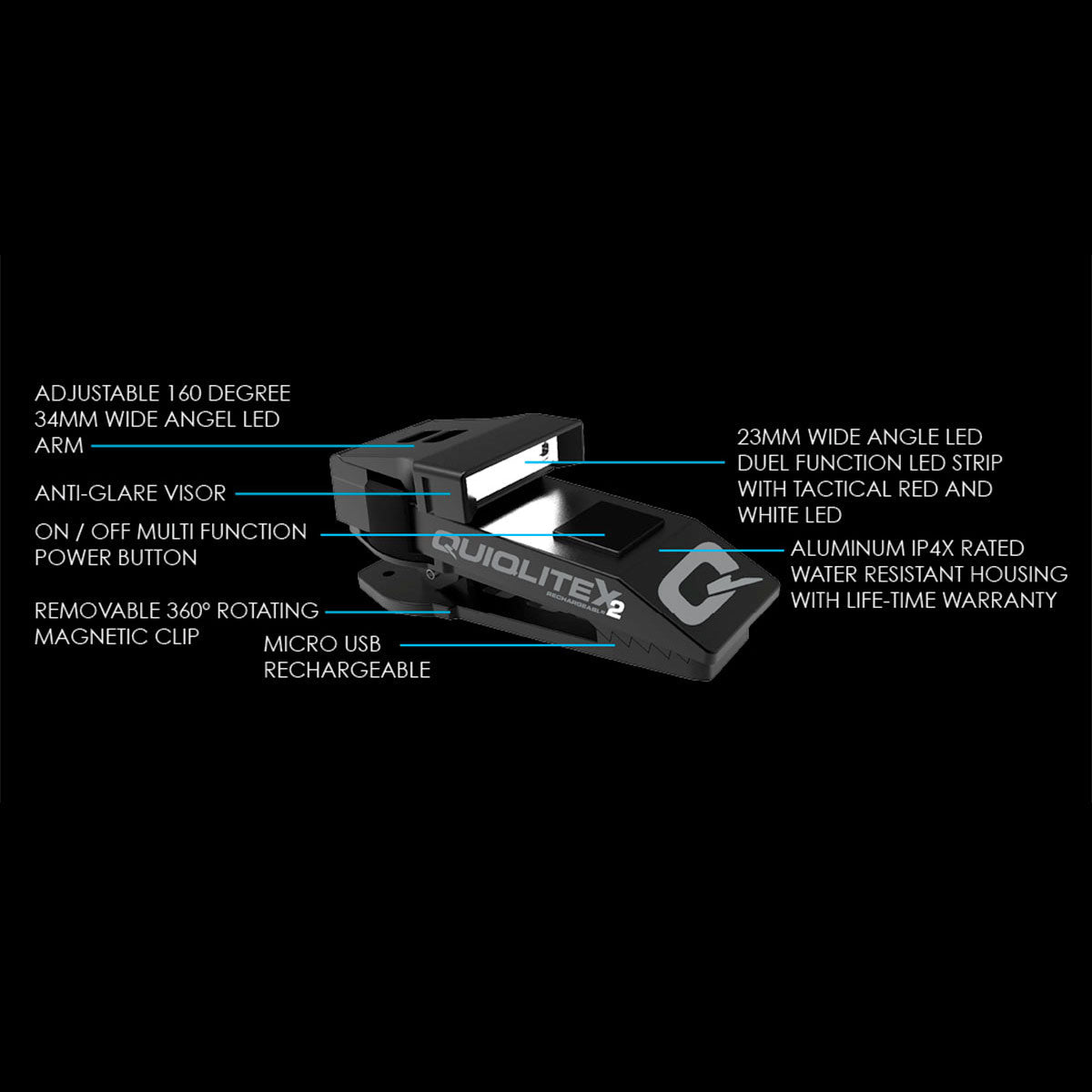 QuiqLite X2 Tactical Handsfree Rechargeable Red/White LED Lighting-Tactical Source LLC