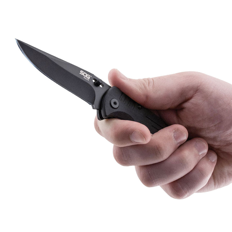 SOG Salute Mini Black Plain Edge Knife-Tactical Source LLC