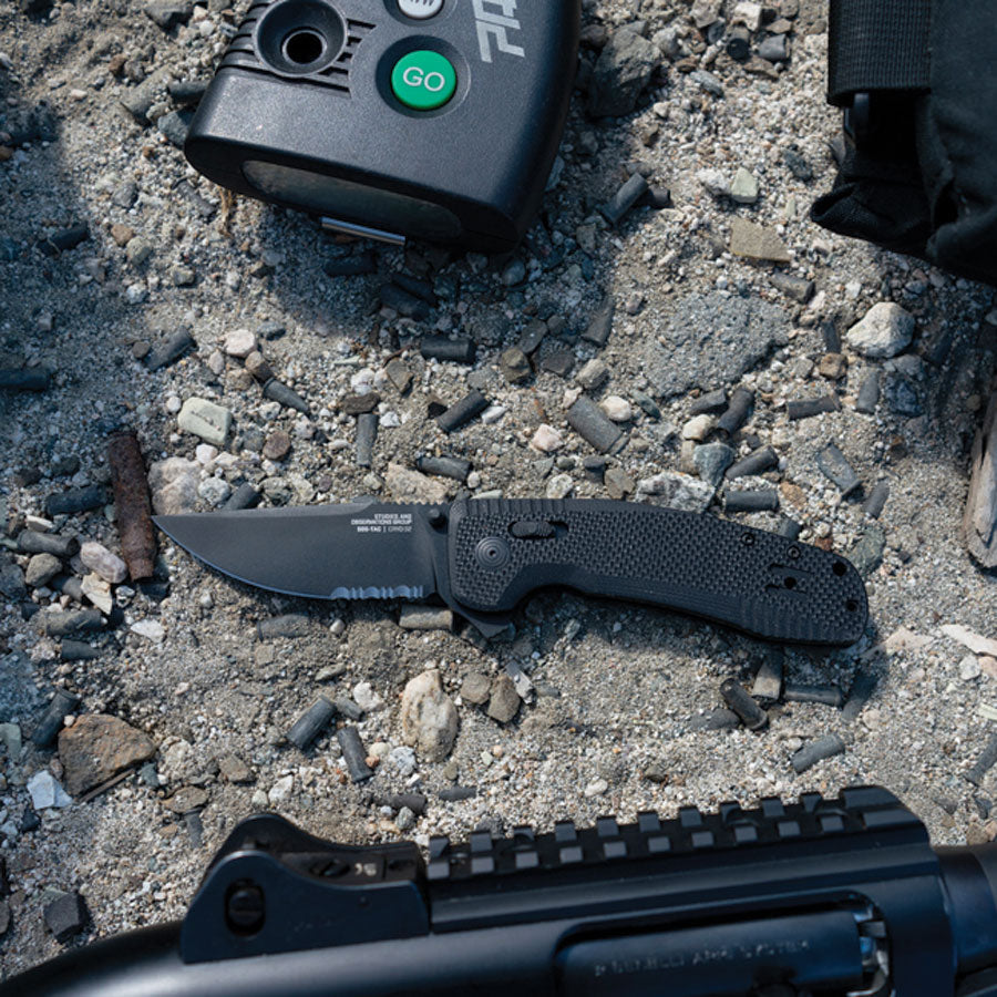 SOG TAC XR Blackout Serrated Knive-Tactical Source LLC