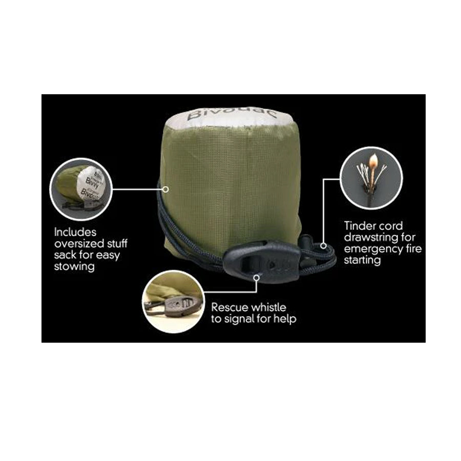 Survive Outdoors Longer SOL Emergency Bivvy OD Green with Rescue Whistle-Tactical Source LLC