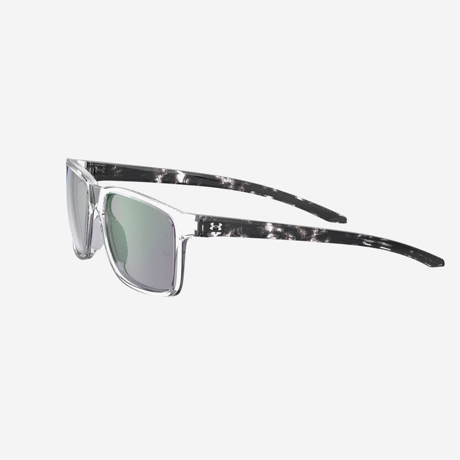 Under Armour UA Hustle Mirror Sunglasses Crystal Black Frame, Green Mirror Lens-Tactical Source LLC