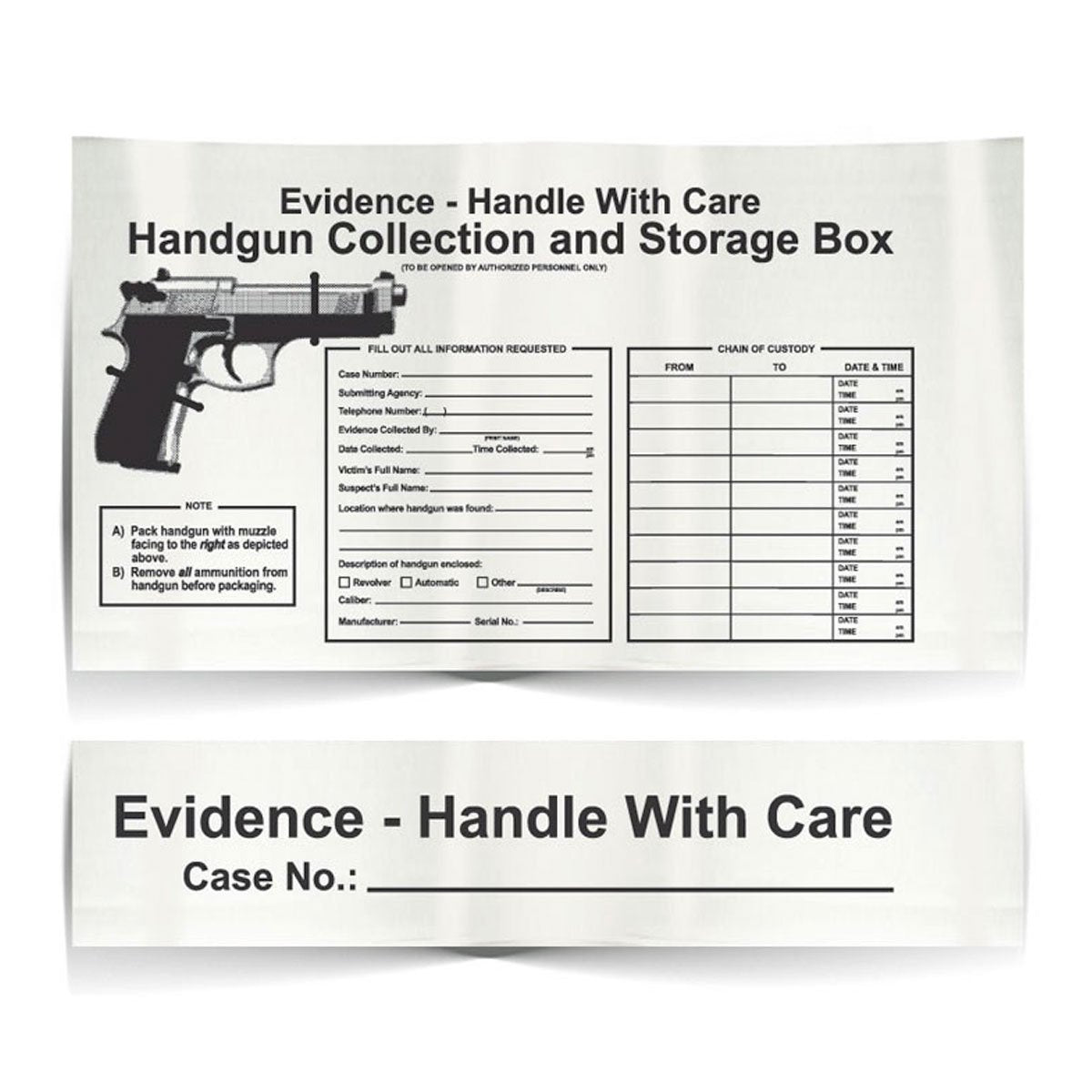 Arrowhead Forensics Printed Tie Down Large Weapons Boxes - Pistol Box - 12 x 7.5 x 2 inches - 25/pk-Tactical Source LLC