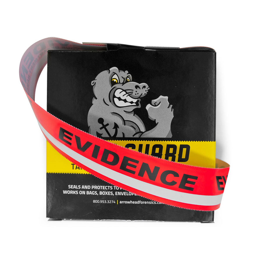 Arrowhead Forensics SealGuard Split Back Evidence Tape Red/White Stripe ”Evidence” Imprint - 1.375" x 108'-Tactical Source LLC