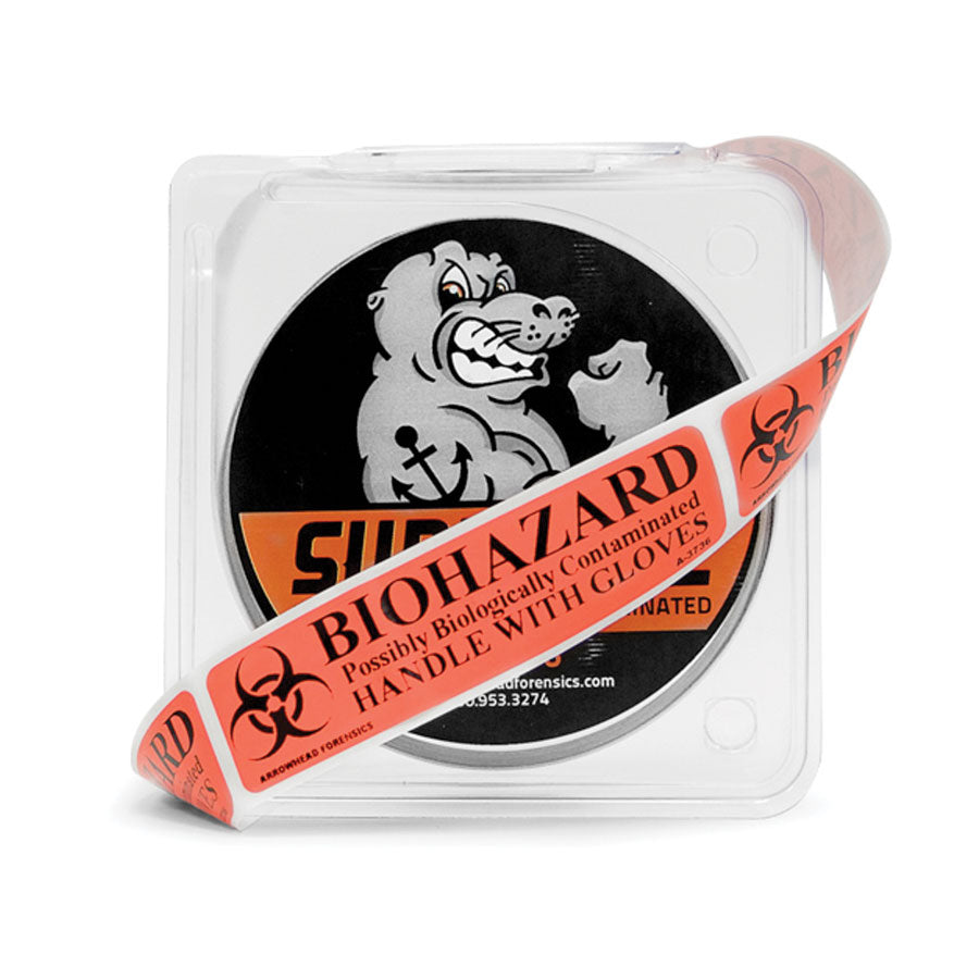 Arrowhead Forensics SureSeal™ "Possibly Biologically Contaminated" Labels on Rolls - 1" x 4" - 100/roll-Tactical Source LLC