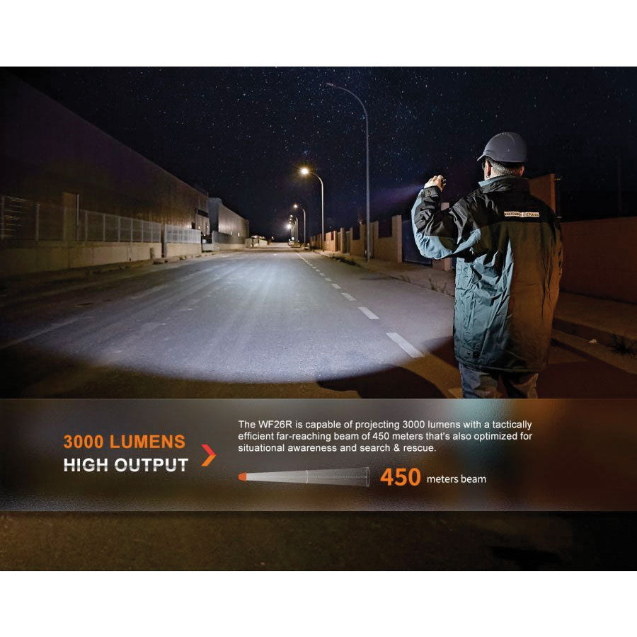 Fenix WF26R 3000 lumens 450m throw rechargeable torch with charging dock-Tactical Source LLC