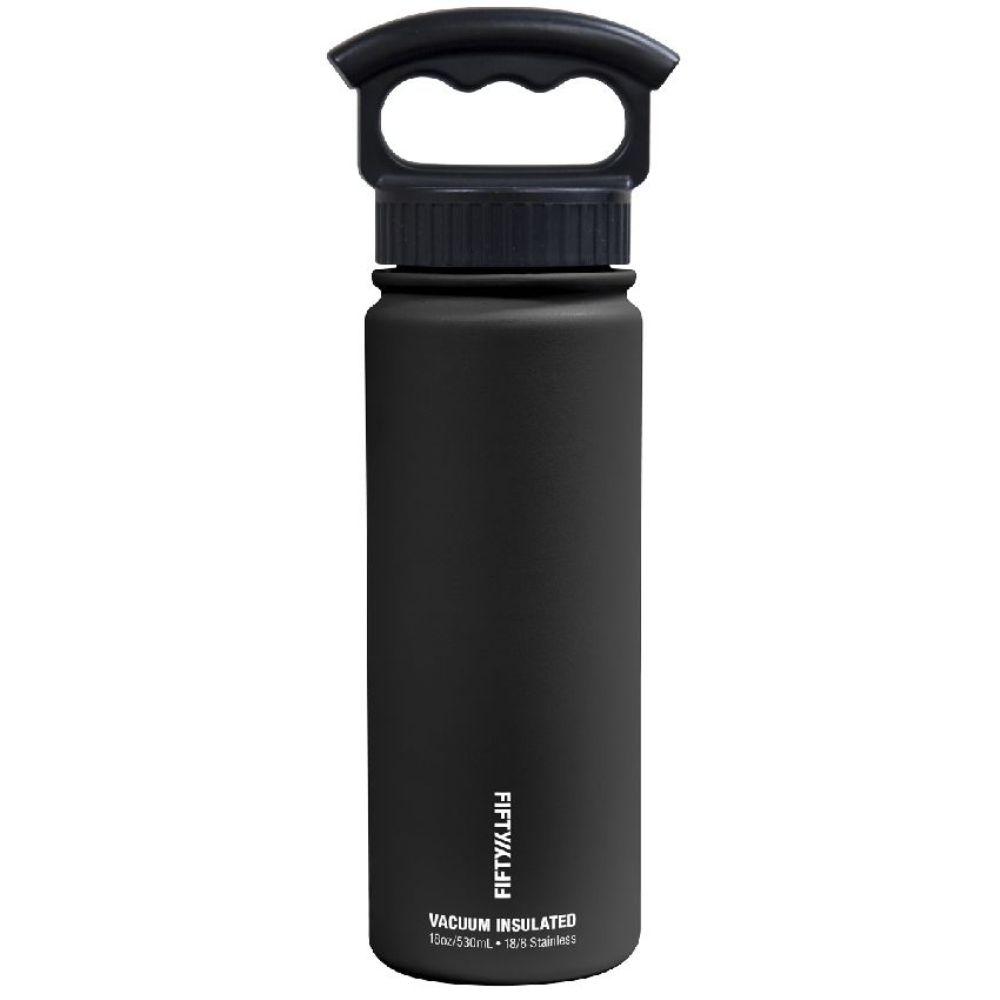 Fifty Fifty 18oz Wide Mouth 3 Finger Lid Vacuum Insulated Bottle Matte Black-Tactical Source LLC