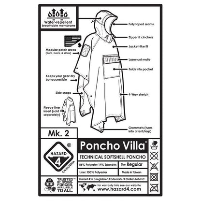 Hazard 4 Poncho Villa 2020 Version Technical Soft-Shell Poncho Navy Blue-Tactical Source LLC