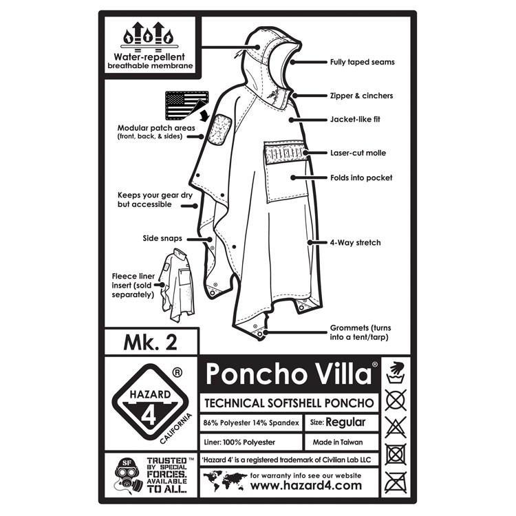 Hazard 4 Poncho Villa 2020 Version Technical Soft-Shell Poncho Navy Blue-Tactical Source LLC