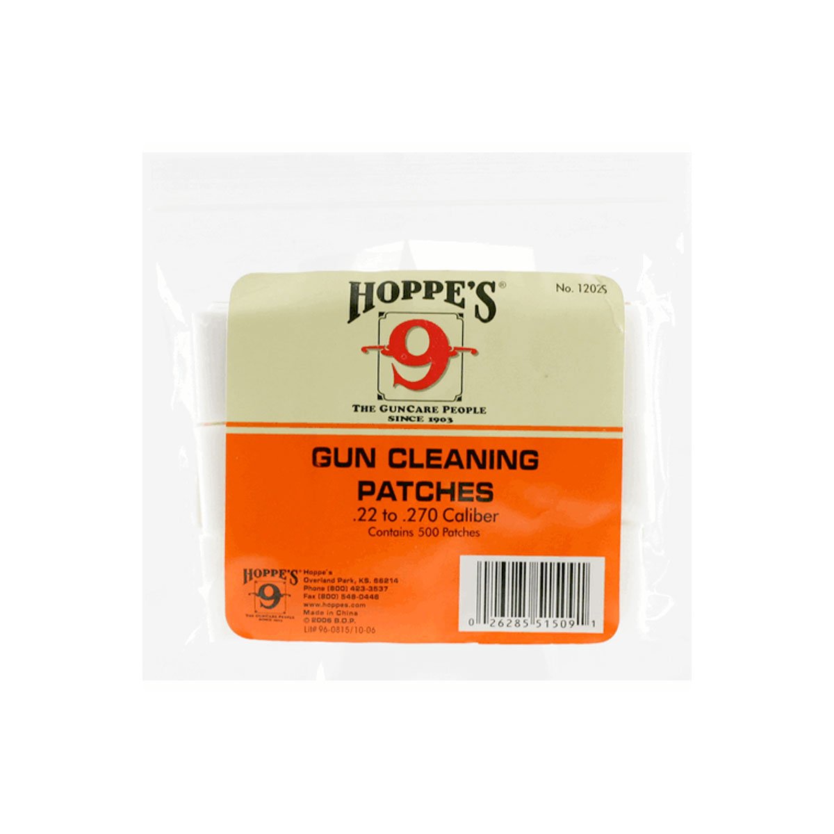 Hoppe's Gun Cleaning Patches for .22 to .270 / .38 to .45 caliber and .410 to 20 gauge Pack of 500-Tactical Source LLC