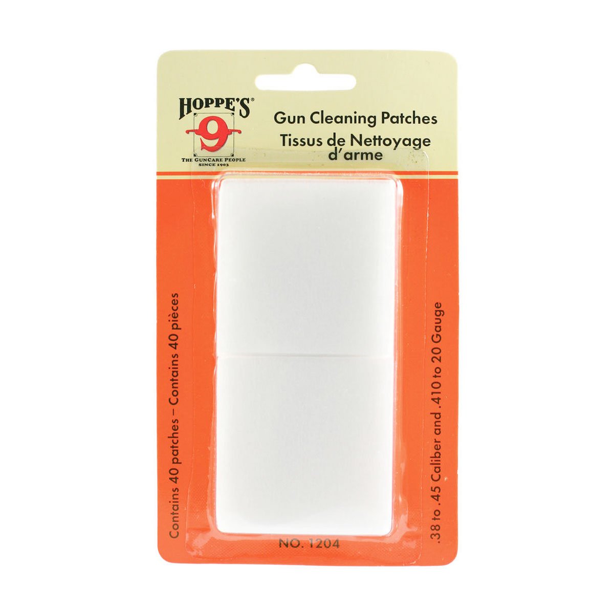 Hoppe's Gun Cleaning Patches for .38 to .45 caliber and .410 to 20 gauge Pack of 40-Tactical Source LLC