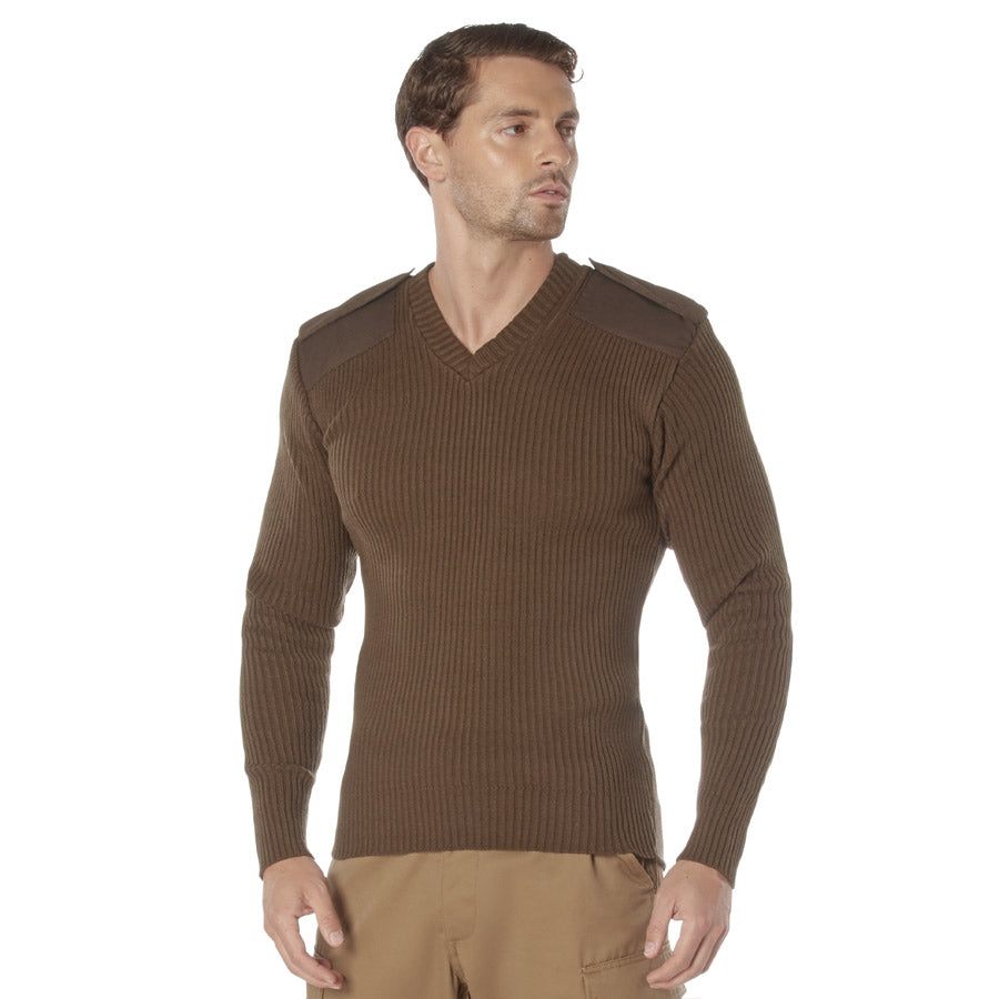 MilSpec G.I. Style Acrylic V-Neck Sweater Brown-Tactical Source LLC