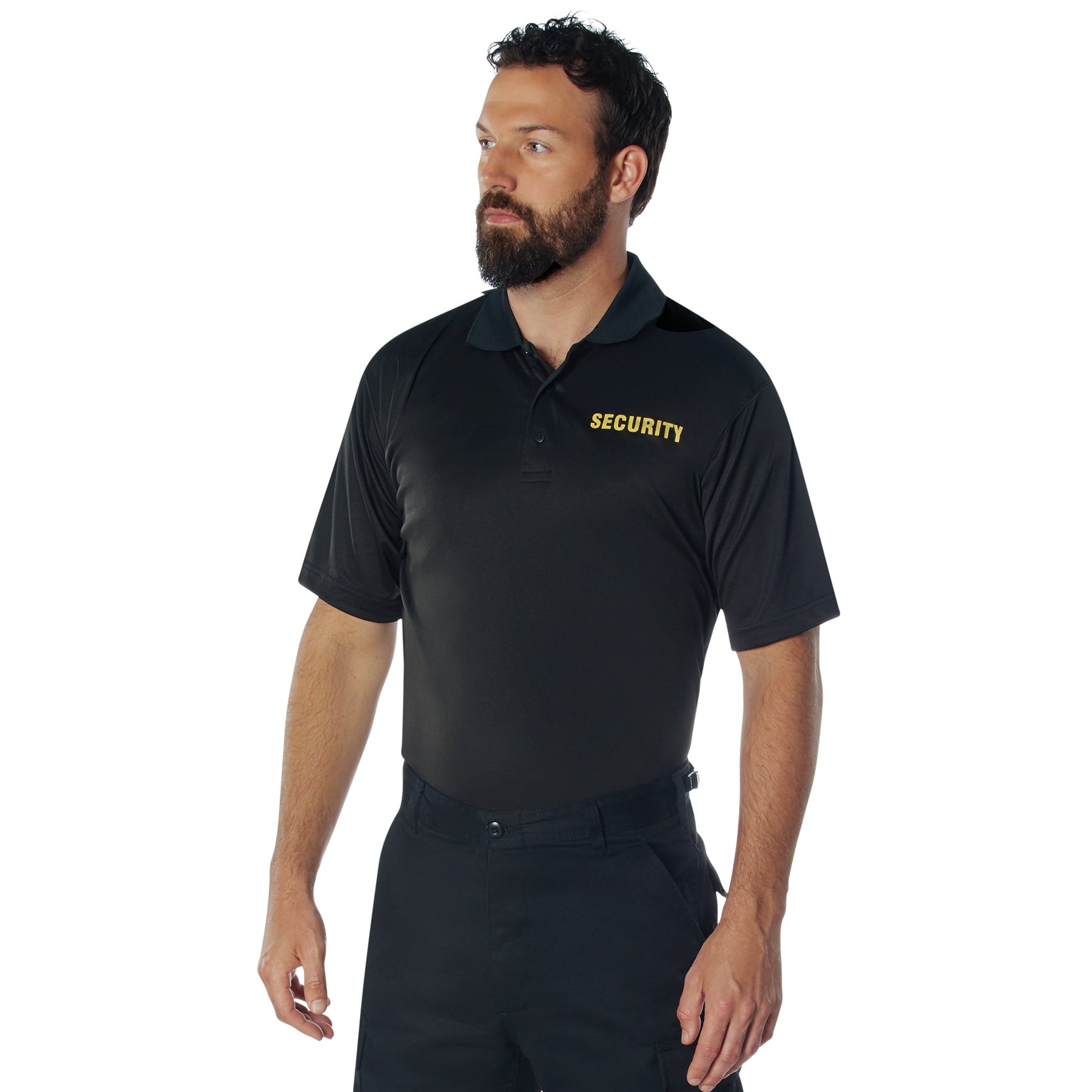 MilSpec Moisture Wicking Security Polo Shirt Black with Gold Lettering-Tactical Source LLC