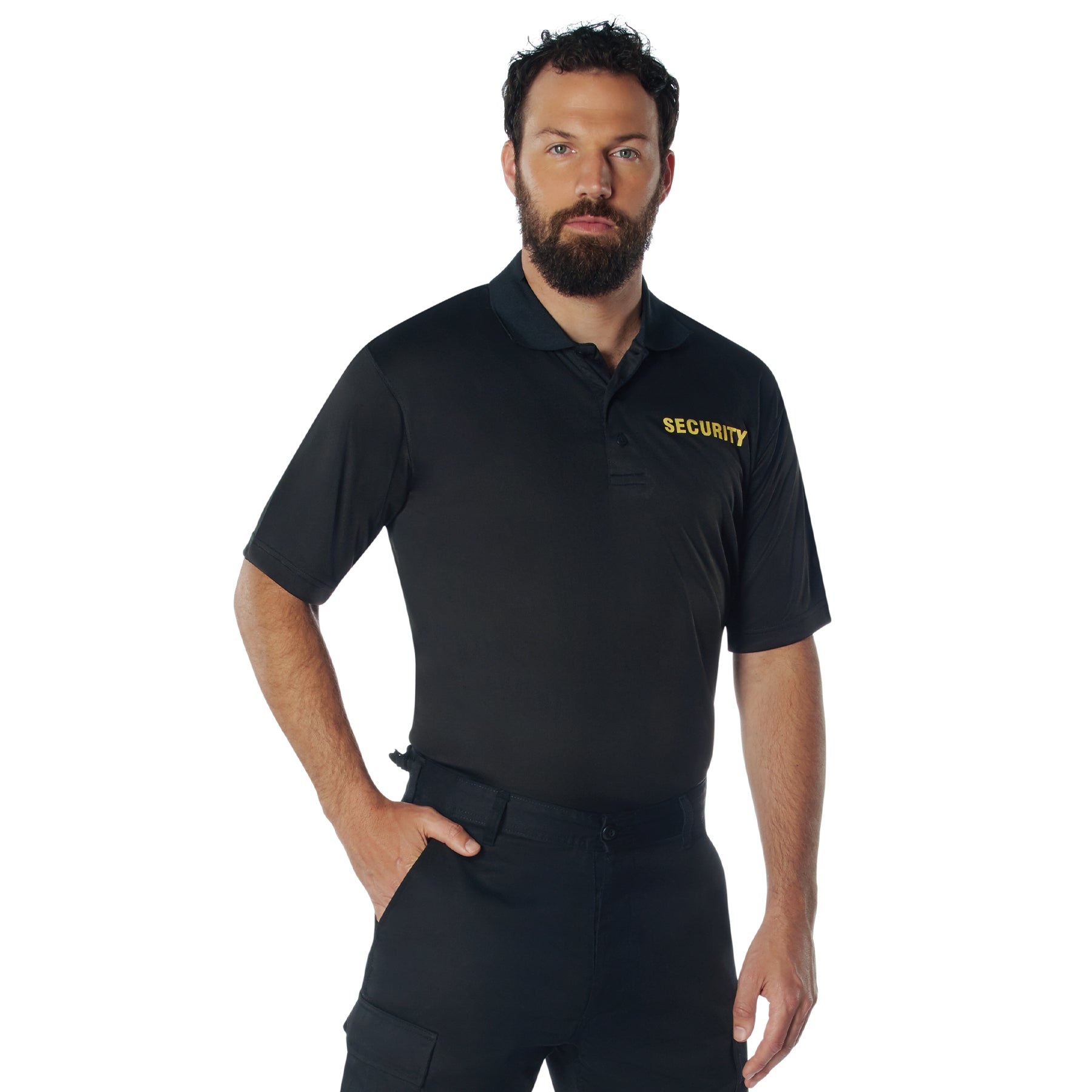 MilSpec Moisture Wicking Security Polo Shirt Black with Gold Lettering-Tactical Source LLC