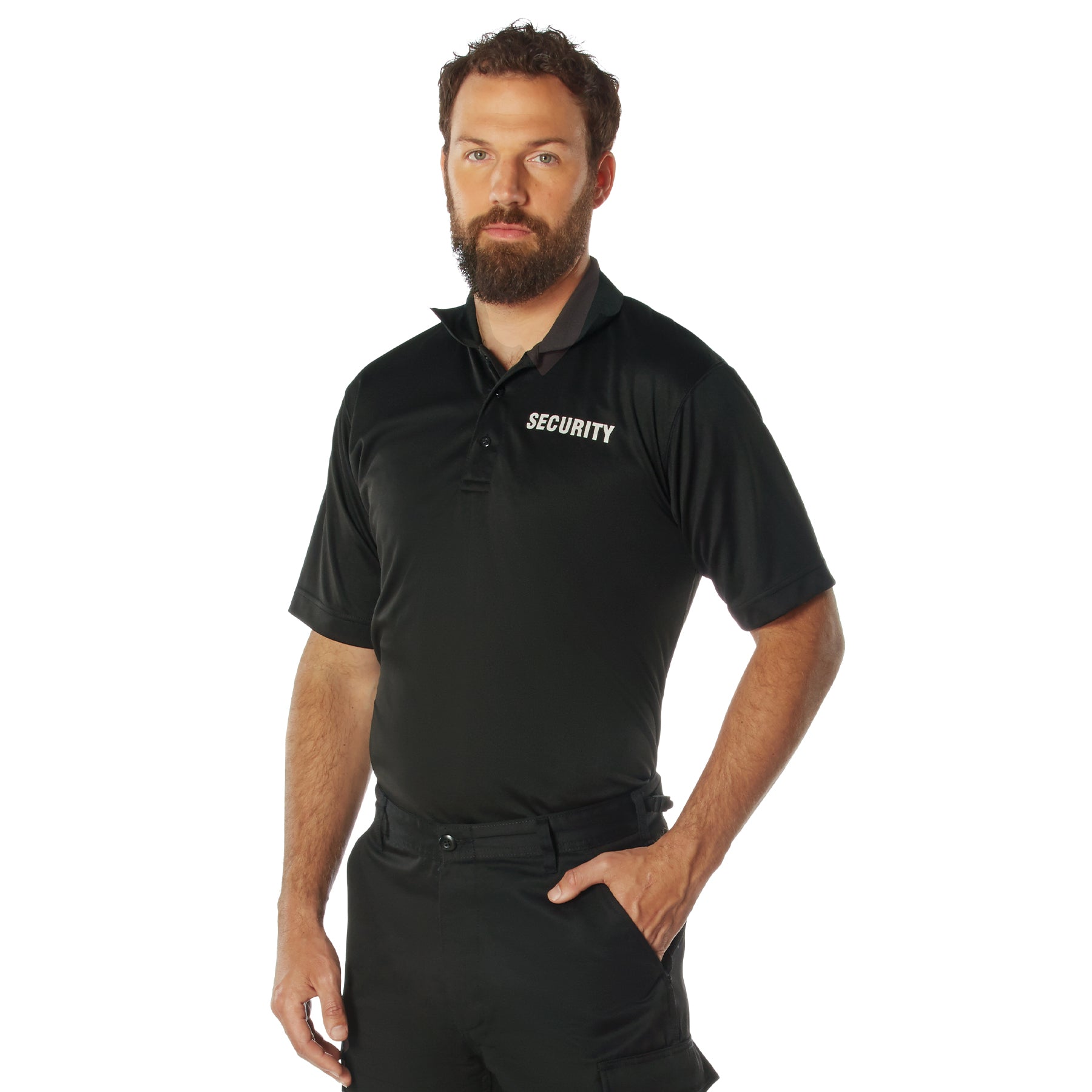 MilSpec Moisture Wicking Security Polo Shirt Black with White Lettering-Tactical Source LLC