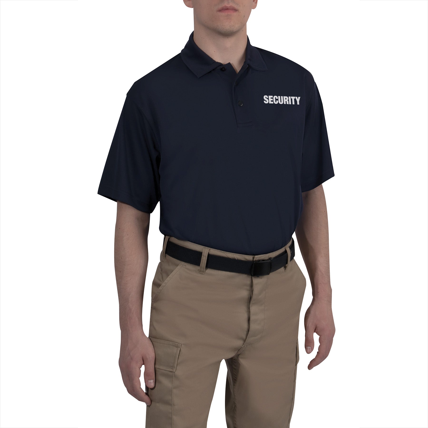 MilSpec Moisture Wicking Security Polo Shirt Midnight Navy Blue with White Lettering-Tactical Source LLC