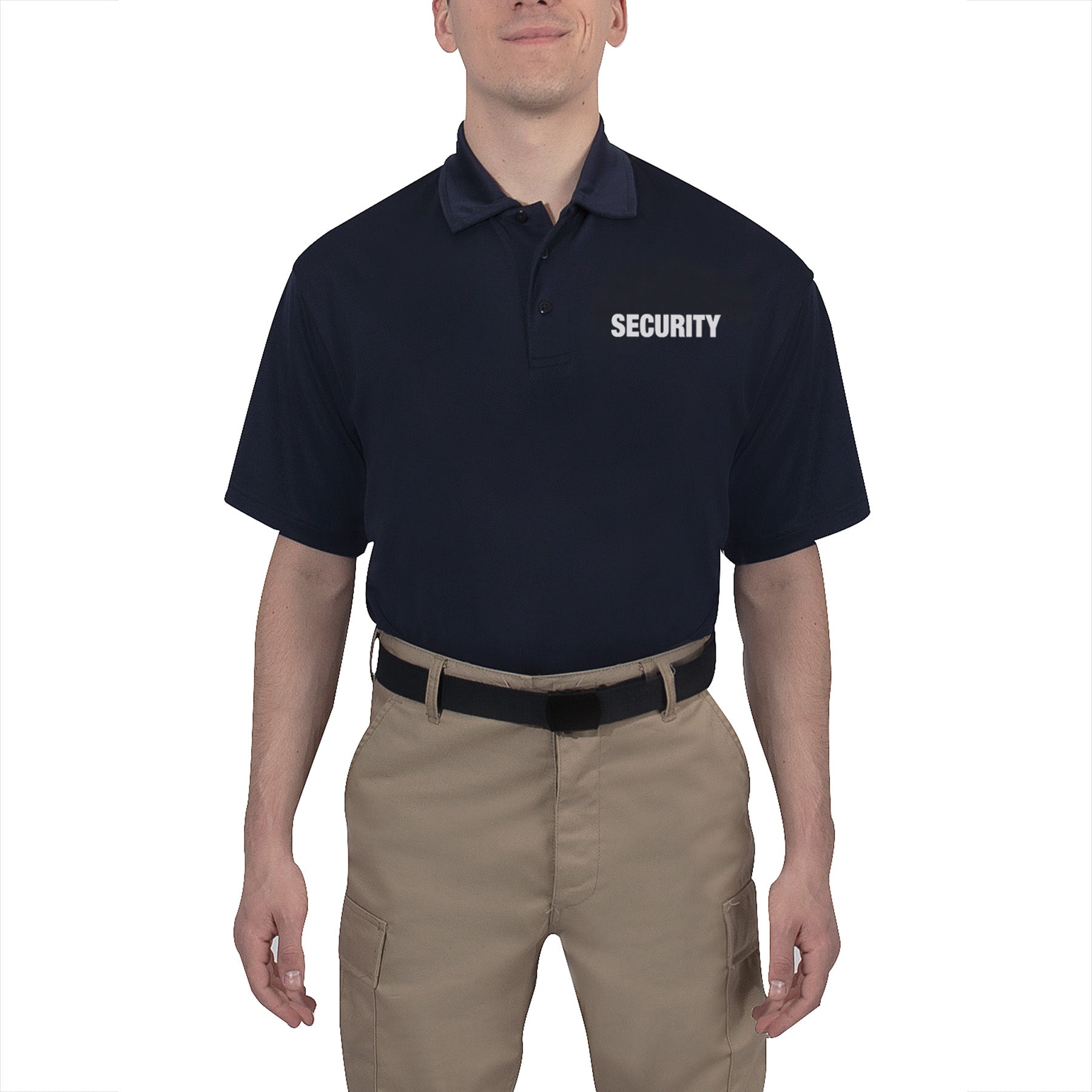 MilSpec Moisture Wicking Security Polo Shirt Midnight Navy Blue with White Lettering-Tactical Source LLC
