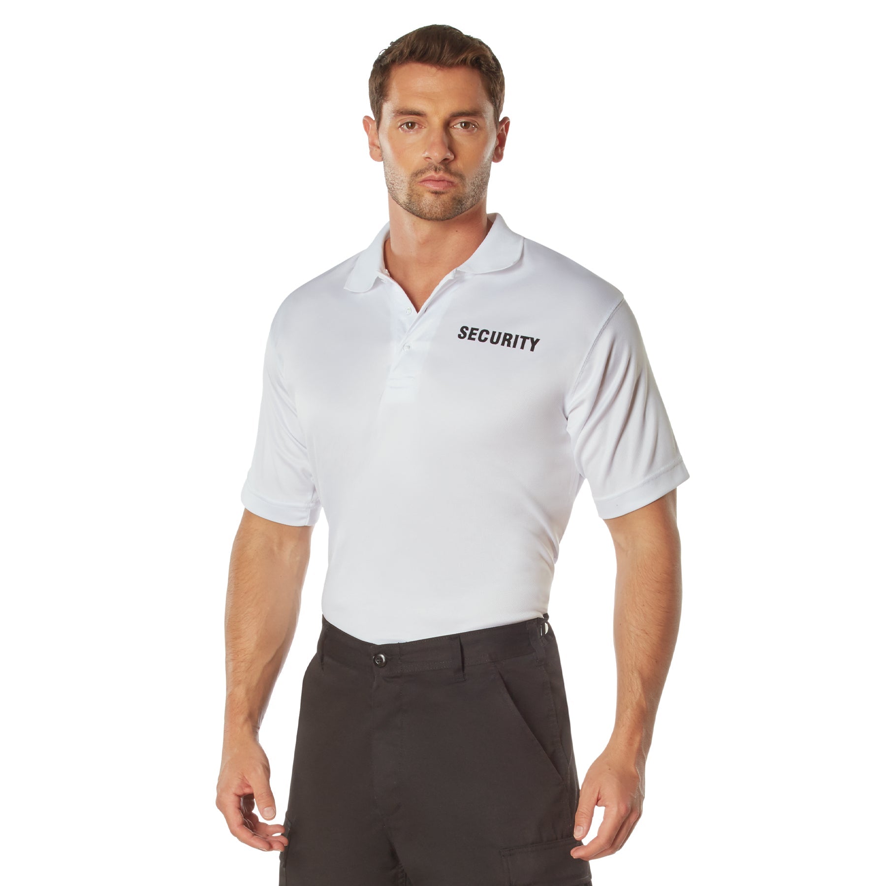 MilSpec Moisture Wicking Security Polo Shirt White with Black Lettering-Tactical Source LLC