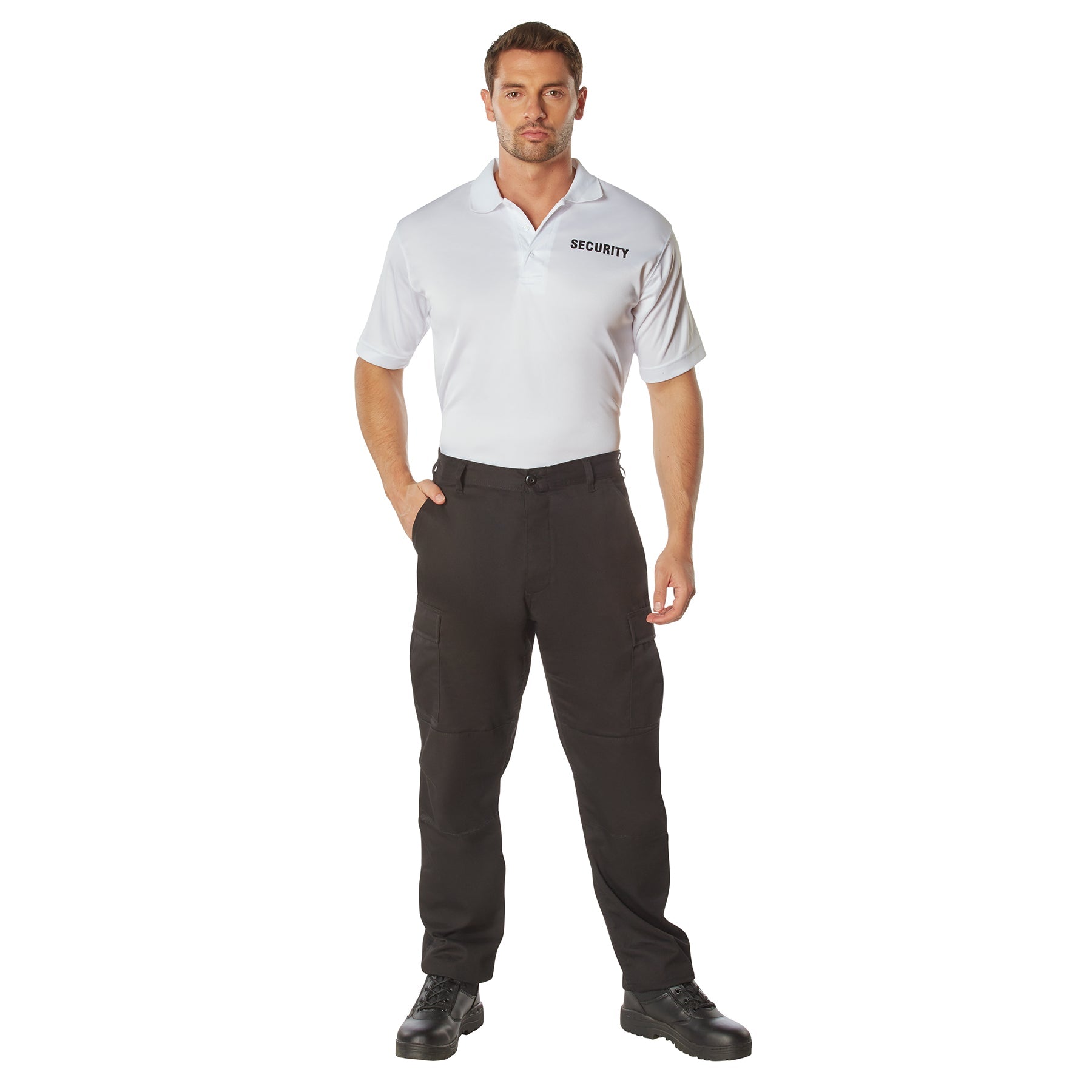 MilSpec Moisture Wicking Security Polo Shirt White with Black Lettering-Tactical Source LLC