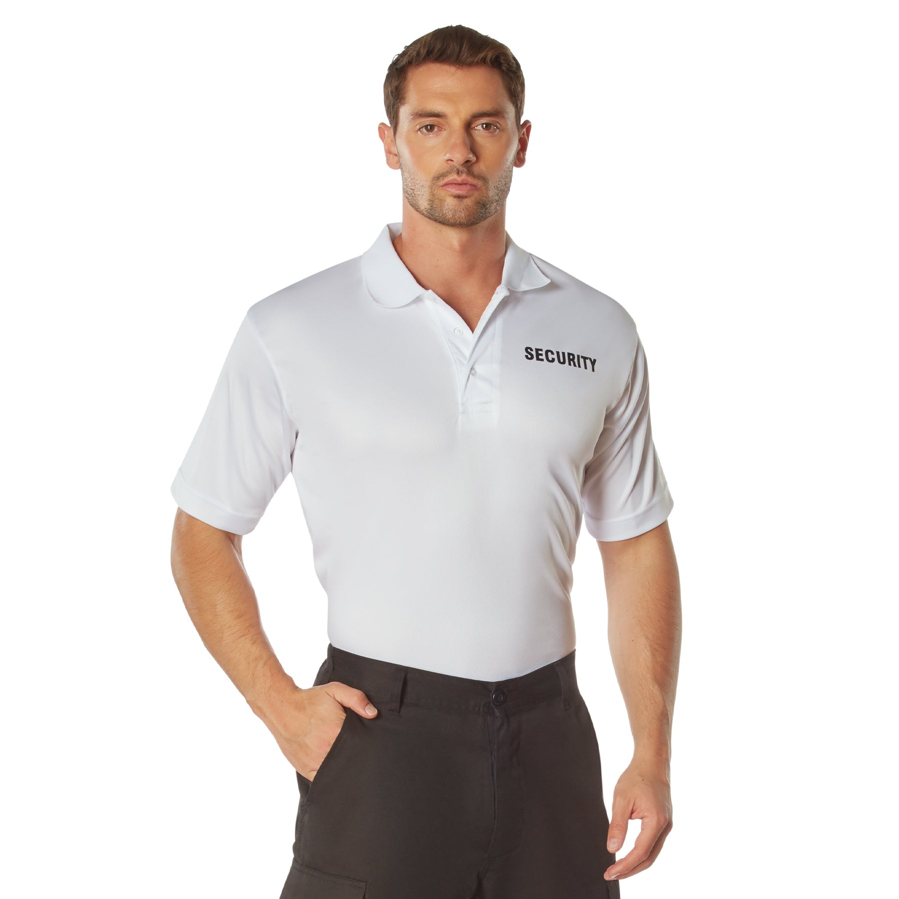 MilSpec Moisture Wicking Security Polo Shirt White with Black Lettering-Tactical Source LLC