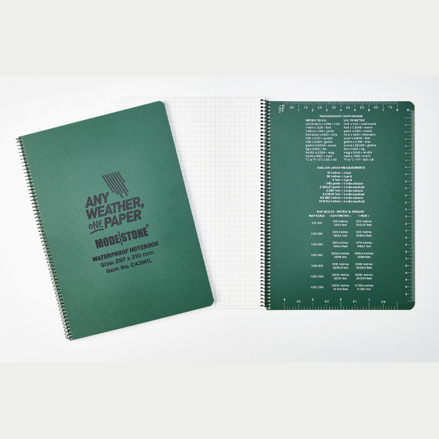 Modestone C43MIL Side Spiral Notepad A4 210x297mm 50 sheets Green-Tactical Source LLC