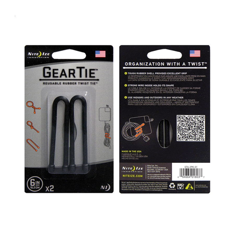 Nite Ize Gear Tie Original Reusable Rubber Twist Tie Black-Tactical Source LLC