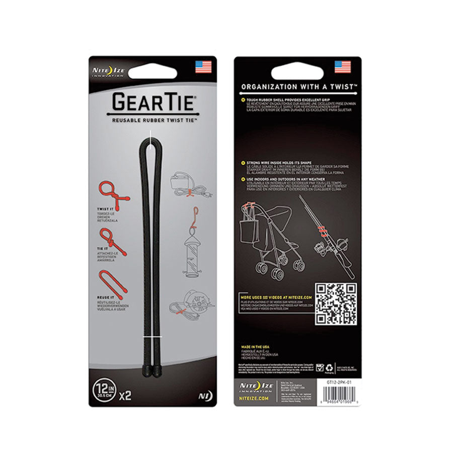 Nite Ize Gear Tie Original Reusable Rubber Twist Tie Black-Tactical Source LLC