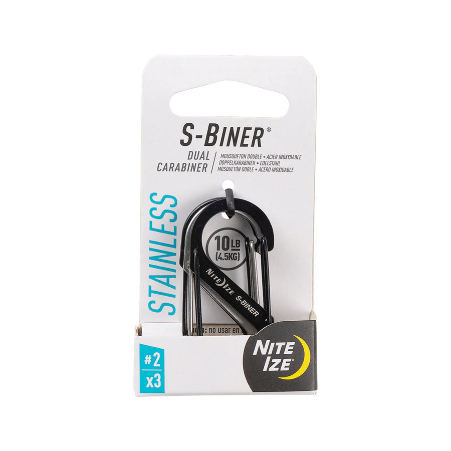 Nite Ize S-Biner Dual Carabiner Stainless Steel #2 3 Pack Black/Stainless-Tactical Source LLC
