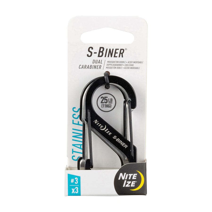 Nite Ize S-Biner Dual Carabiner Stainless Steel #3 3 Pack Black/Stainless-Tactical Source LLC
