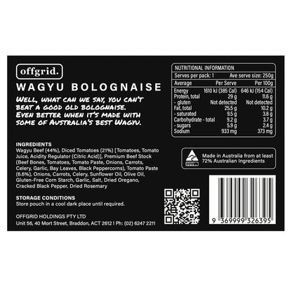 Offgrid Provisions Wagyu Bolognaise - Heat & Eat Meal-Tactical Source LLC