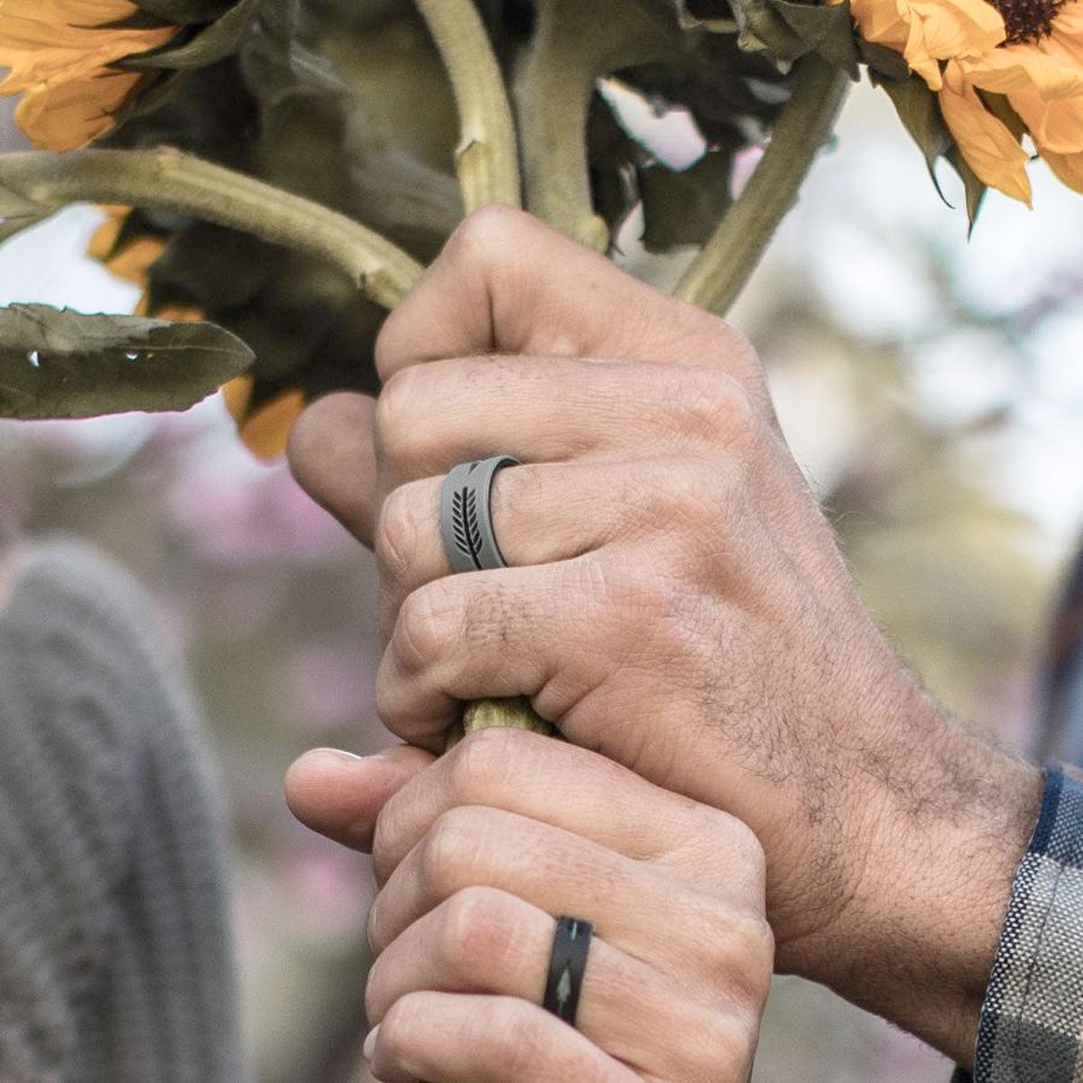 QALO Men's Strata Grey and Black Arrow Silicone Ring-Tactical Source LLC