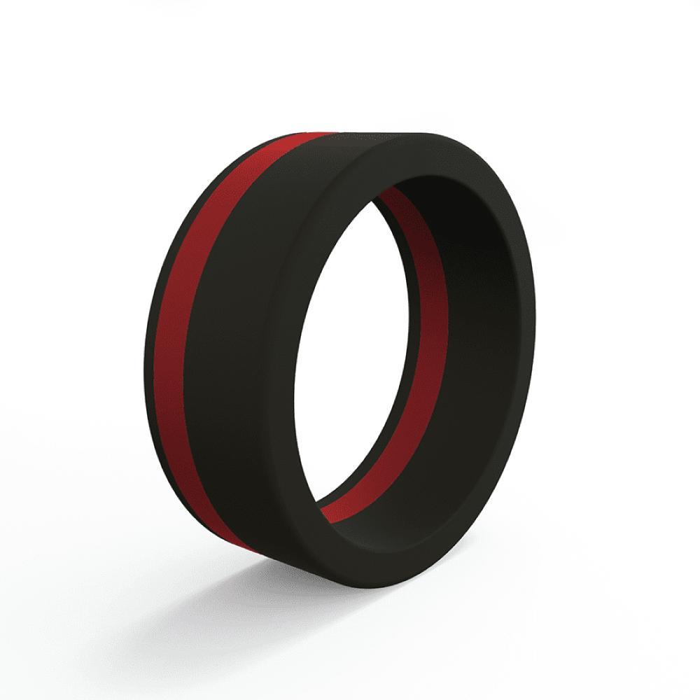 QALO Men's Thin Red Line Pinstripe Silicone Ring-Tactical Source LLC