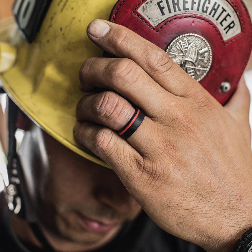 QALO Men's Thin Red Line Pinstripe Silicone Ring-Tactical Source LLC