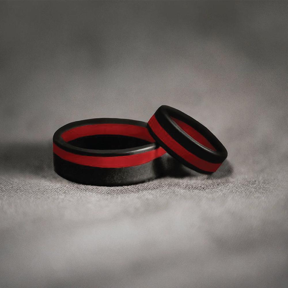 QALO Men's Thin Red Line Pinstripe Silicone Ring-Tactical Source LLC