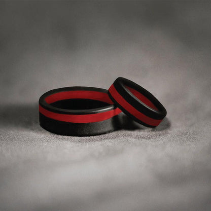 QALO Men's Thin Red Line Pinstripe Silicone Ring-Tactical Source LLC