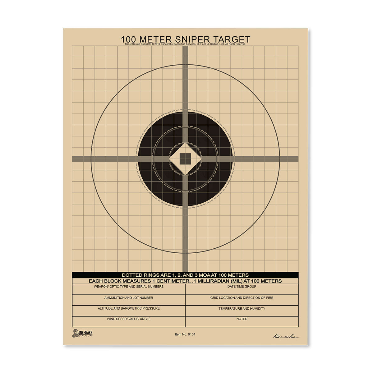 Rite in the Rain All-Weather 100M True MIL Grid Sniper Target Universal 100 Sheet-Tactical Source LLC