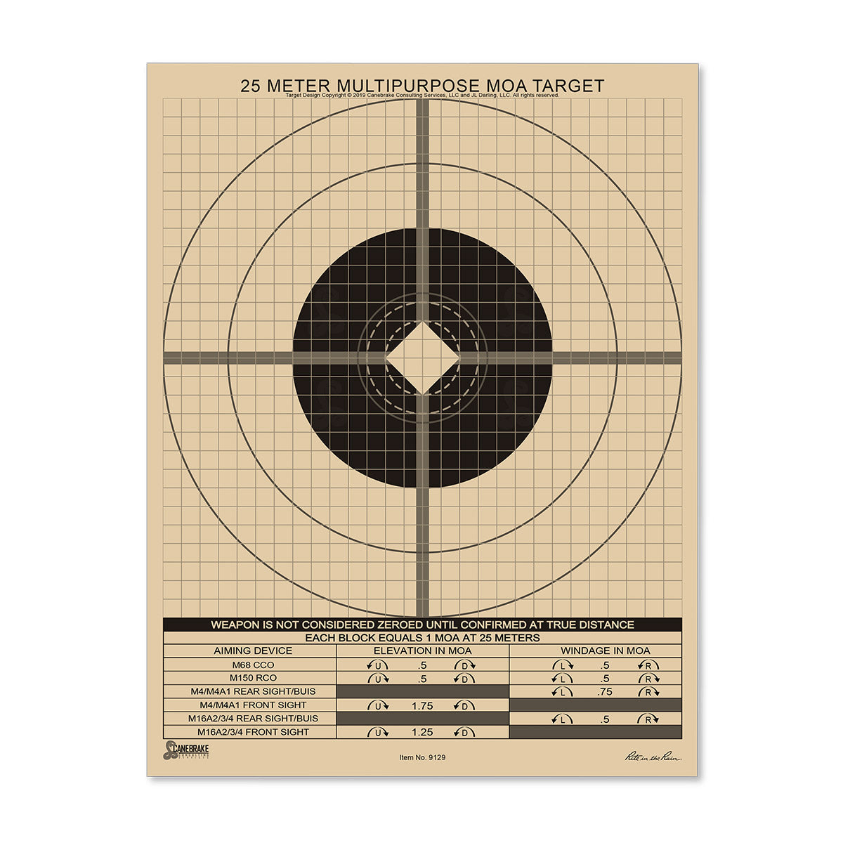 Rite in the Rain All-Weather 25m Multipurpose Zeroing Target Universal MOA 100 Pack-Tactical Source LLC