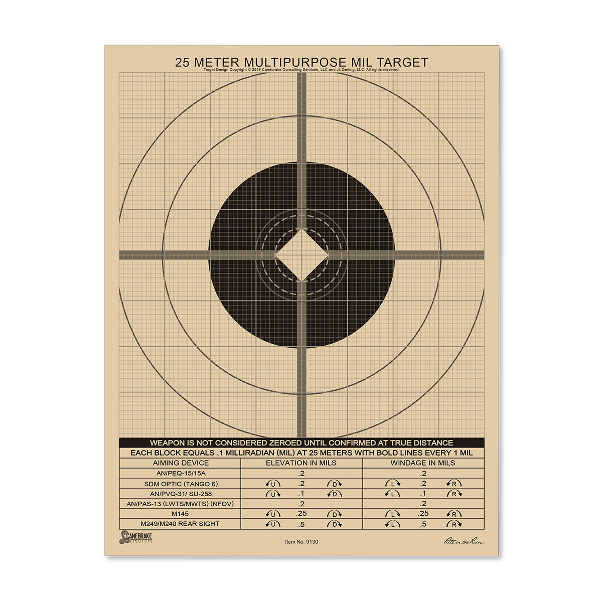 Rite in the Rain All-Weather 25M True MIL Grid Multipurpose Target 100 Sheet-Tactical Source LLC