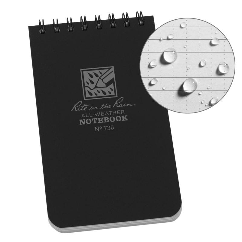 Rite in the Rain No735 Top Spiral 3x5 Notebook Universal Black-Tactical Source LLC