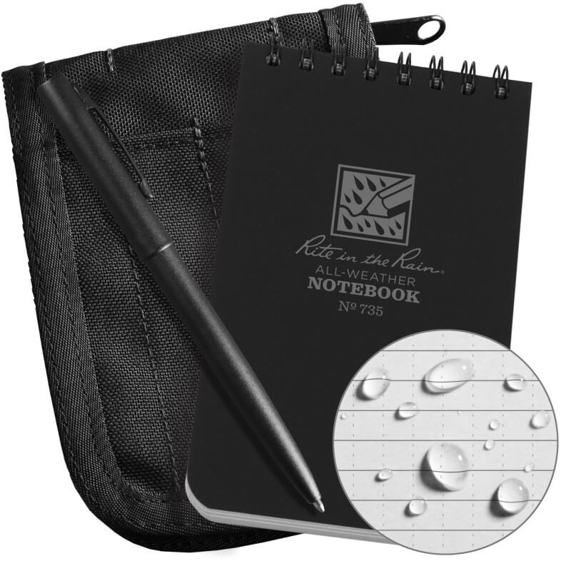 Rite in the Rain No735B-KIT Top Spiral 3x5 Notebook Kit Black-Tactical Source LLC