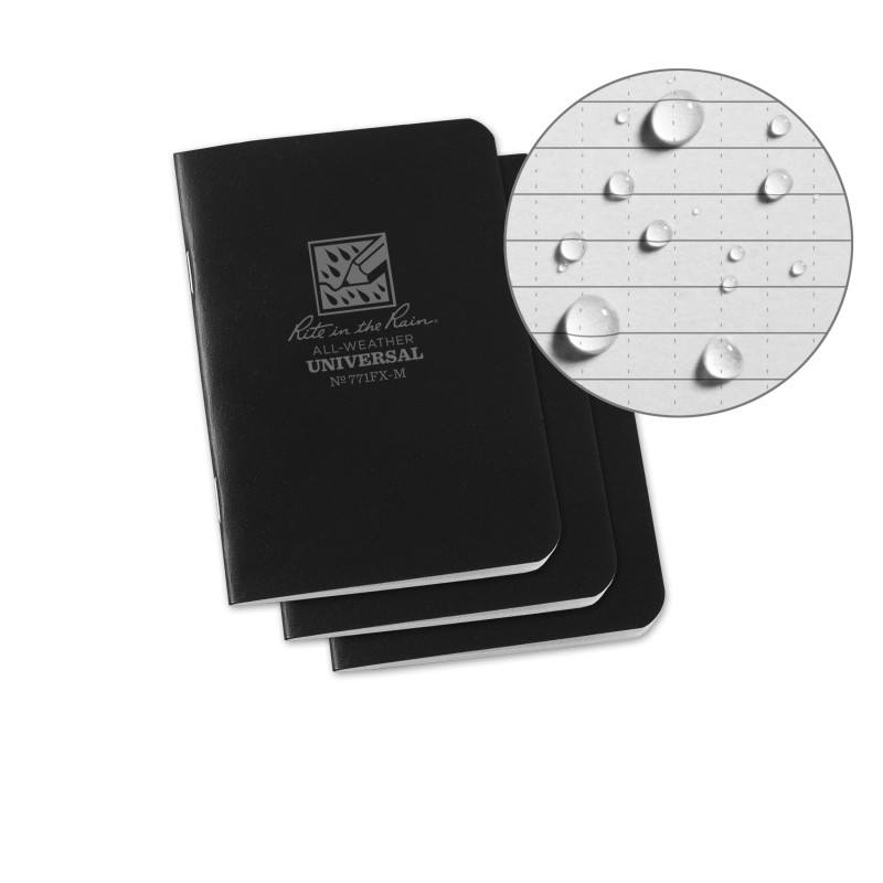Rite in the Rain No.771FX-M Mini Stapled Notebook Universal Black Pack of 3-Tactical Source LLC