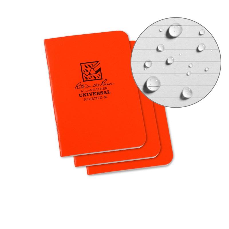 Rite in the Rain No.OR71FX-M Mini Stapled Notebook Universal Orange Pack of 3-Tactical Source LLC